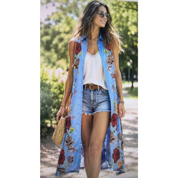 Flowers Dresses & Skirts - Peter Nygard Long 8 Blue Floral Sleeveless victorian resort vacation Dress vest